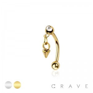 SPIKE DANGLE CZ ROUND 316L SURGICAL STEEL CURVED BARBELL/EYEBROW